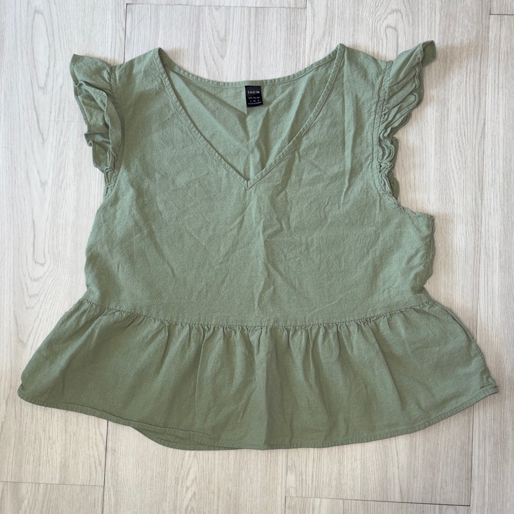 SHEIN Sage Green Ruffle Sleeve Blouse